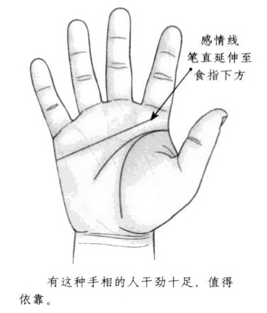 感情线延伸到食指的下方